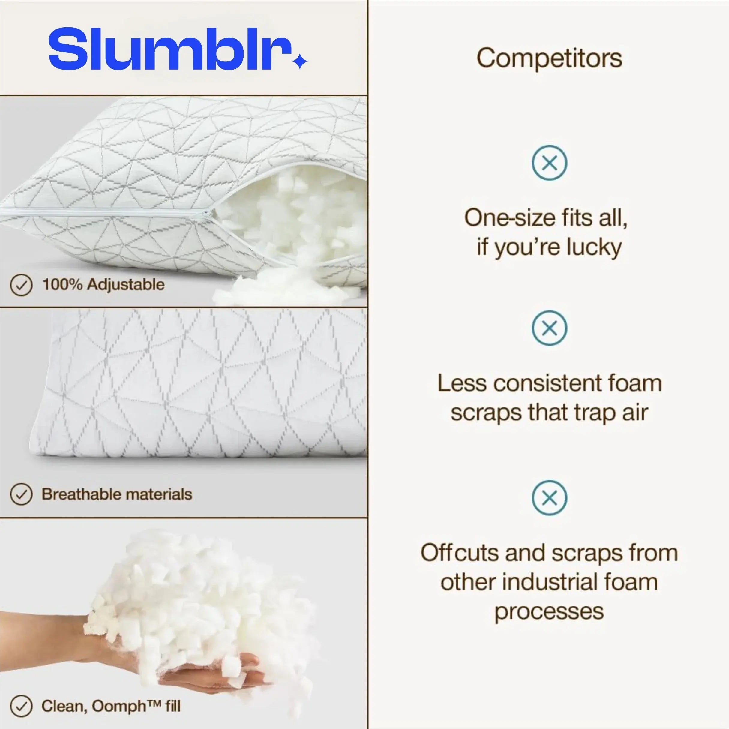 Slumblr® Shredded Memory Foam Adjustable Pillow Slumblr