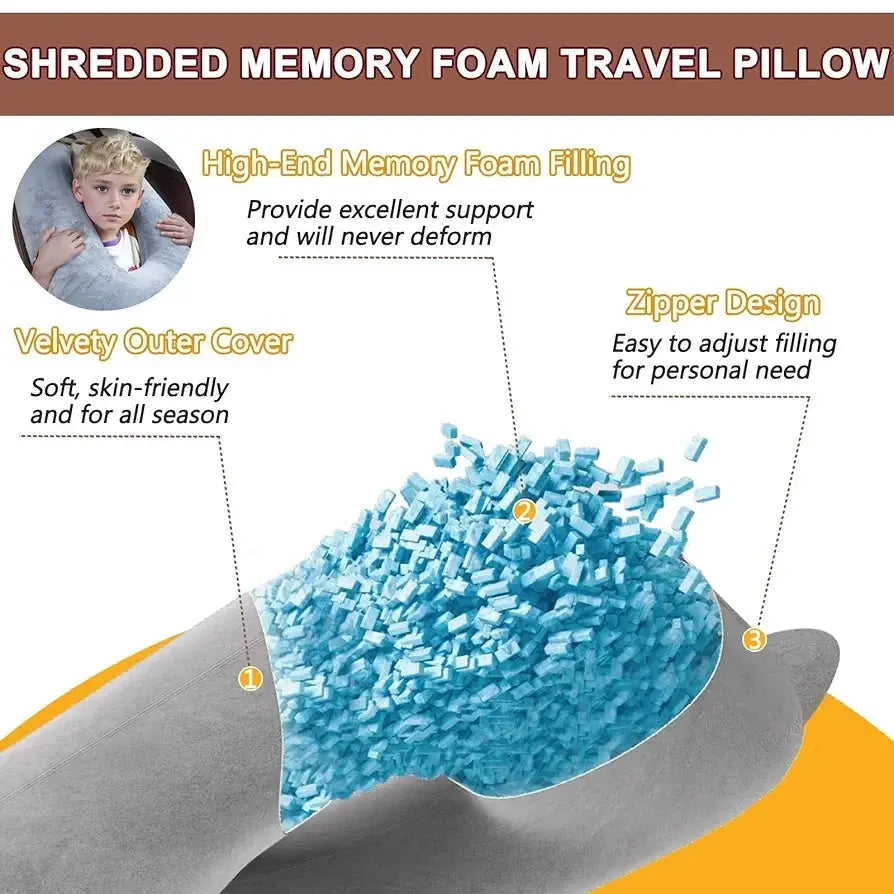 Car Pillow for Kids, Memory Foam Travel Pillow for Car and Adults, Kid Travel Pillow for Sleeping on Road Trip, Small Body Pillow for Kids