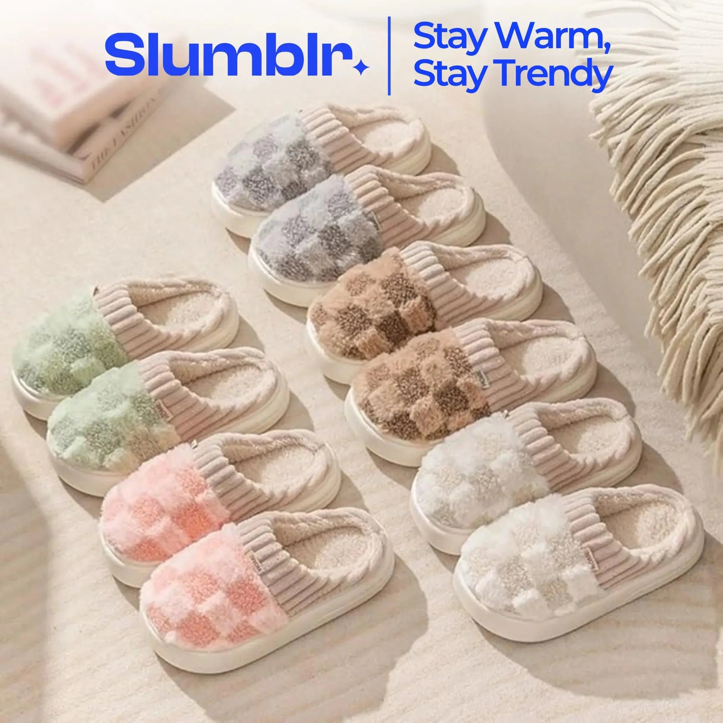 Slumblr® Checkered Plush Fuzzy House Slippers Slumblr