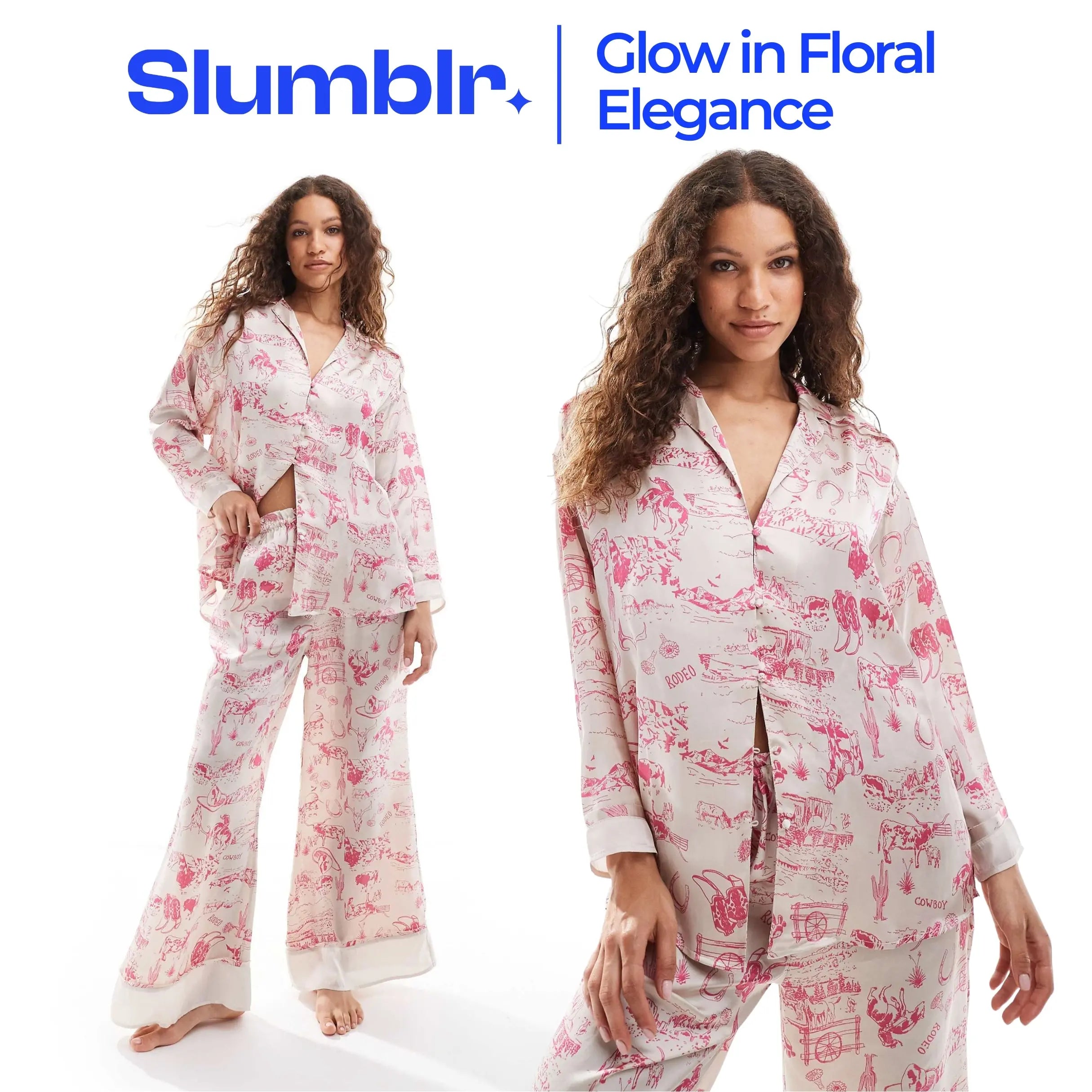 Slumblr® Satin Floral Western Pajama Set Slumblr