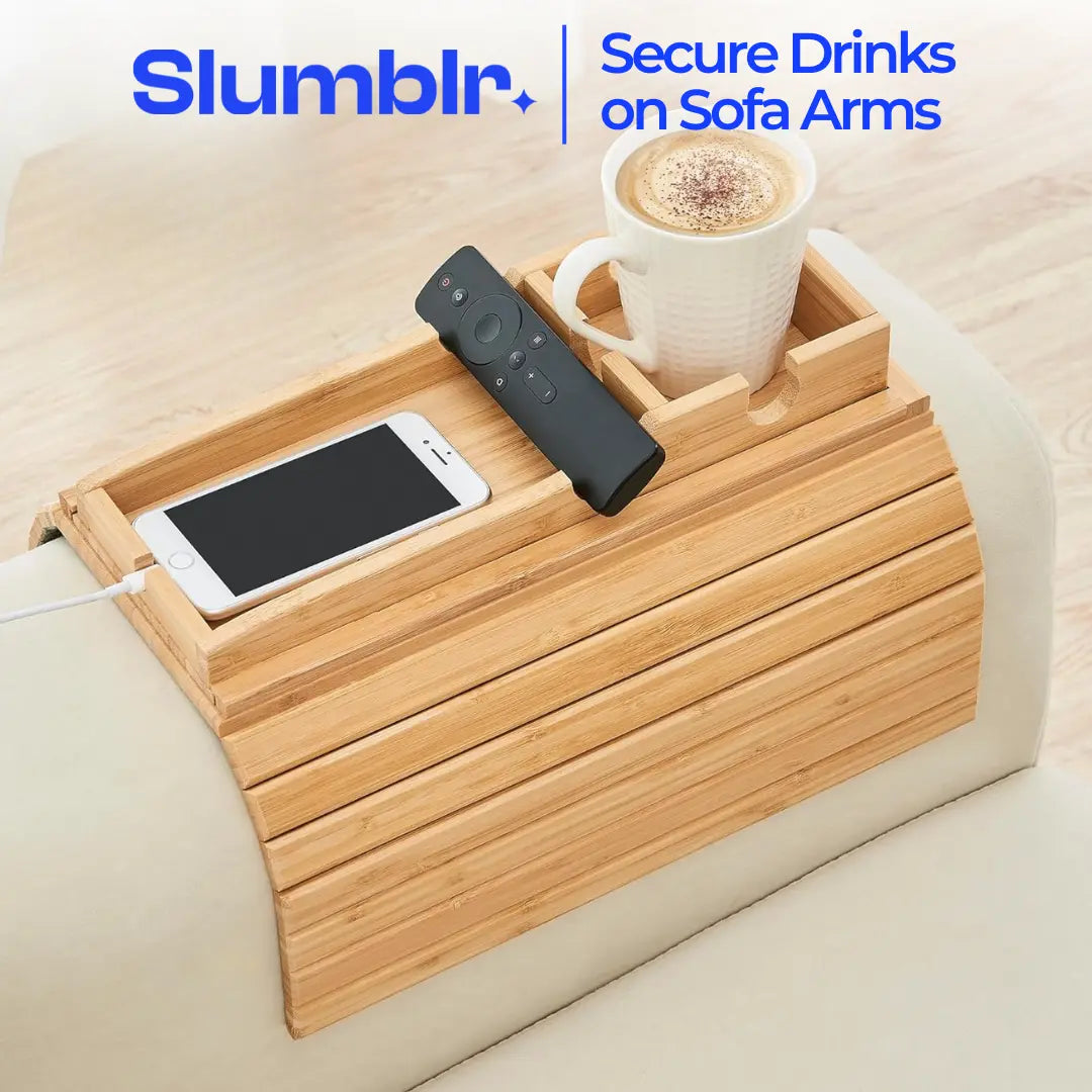 Slumblr® Bamboo Couch Cup Holder Tray Slumblr