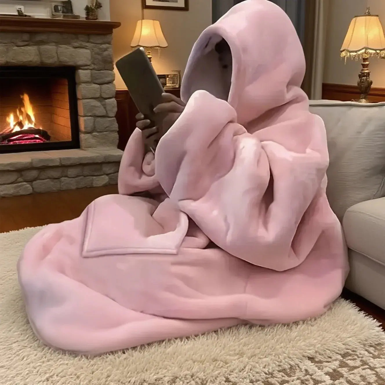Cozy Oversized Reversible Fleece Hoodie Blanket - Soft Plush Wearable Sweatshirt with Kangaroo Pocket,Oversized Hoodie Blanket