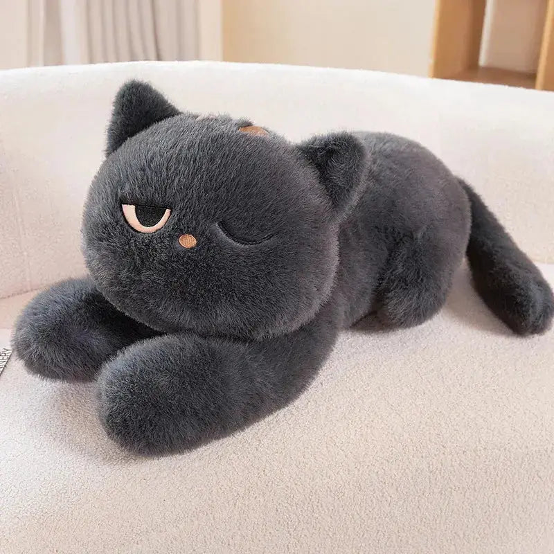 60/90cm Black Cat Plush Pillow Soft Stuffed Lying Cat Cushion Cute Sleeping Cat Design Lovely Birthday Gift Idea for Cat Lovers