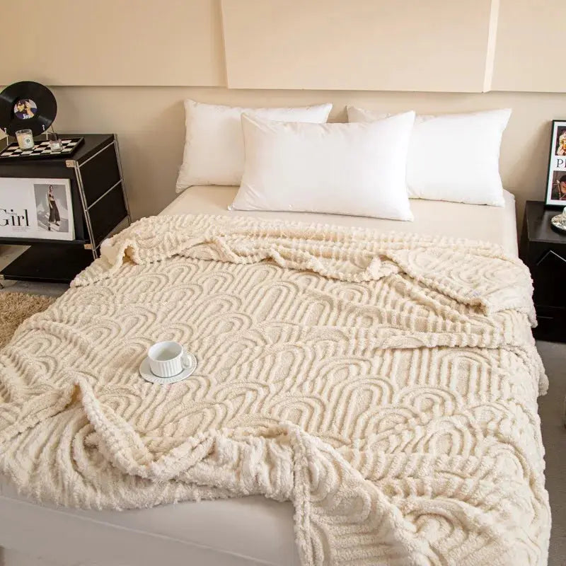 2025 Winter Plush Sofa Bed Blanket BedSheet Solid Color Roman Column Pattern Jacquard Multifunctional Blanket Home Nap Blanket