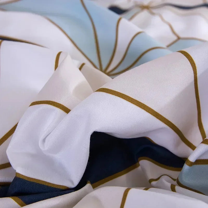 Brushed Print Blue Golden Diamond Duvet Cover Set Geometric Pattern Bedding Set for Hotels Schools Bedroom Soft Comforter Cover