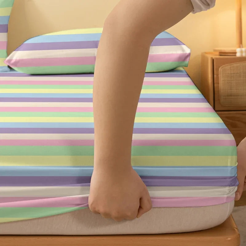 1 Rainbow Bridge Pattern Matte Fitted Sheet, Bedroom Printed Bedcover, Bedding Supplies (excluding pillowcases)