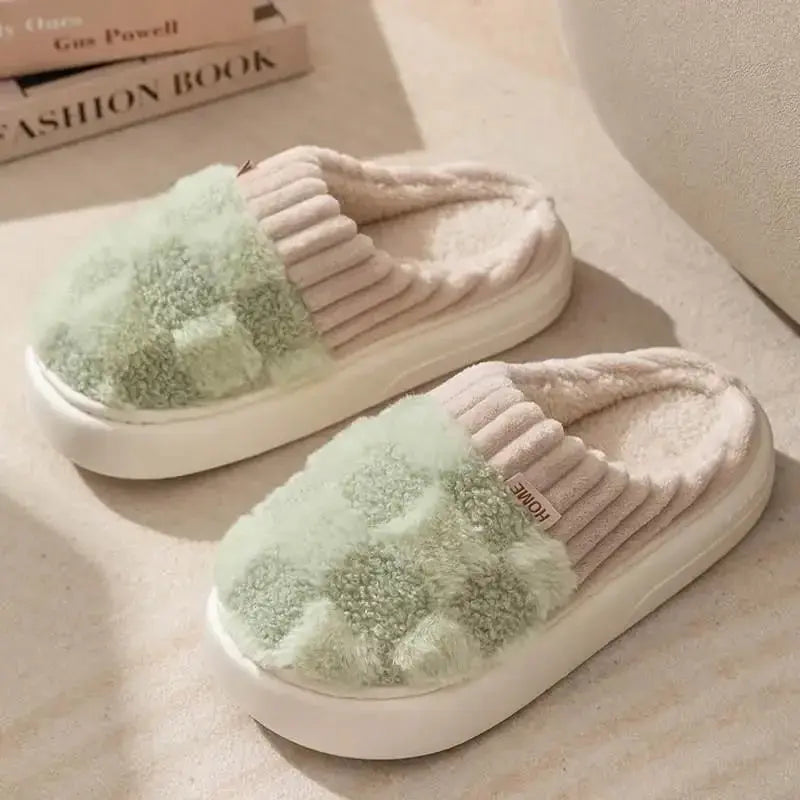 Cotton slippers for women spring autumn winter indoor anti slip home warm home winter fur plush couple men