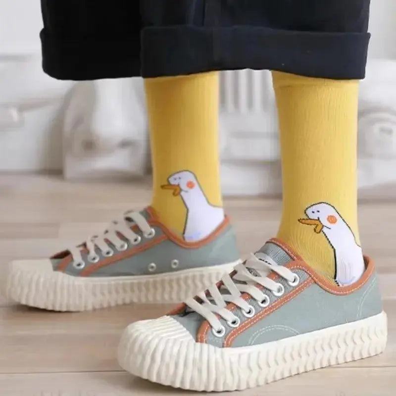 1/6 Pairs Cartoon Women Socks Fashionable and Versatile Cute Design Funny Goose Breathable Soft Comfortable Women Casual Socks