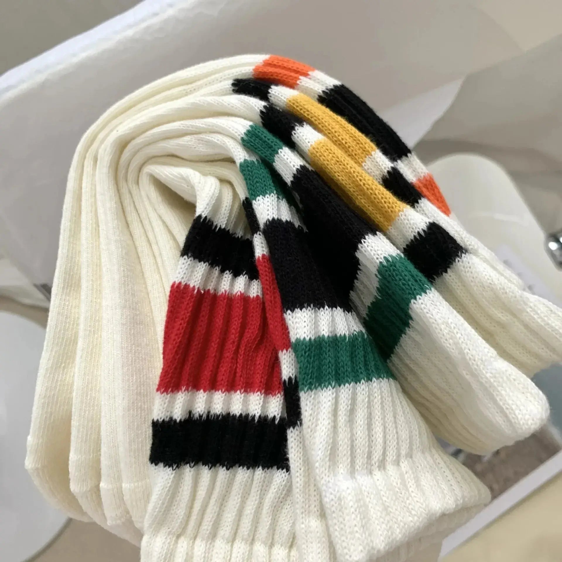 Vintage Men's Striped Medium Tube Socks Vintage Striped Unisex Women Couple Terry Socks Japanese Thick Towel Bottom Sports Socks