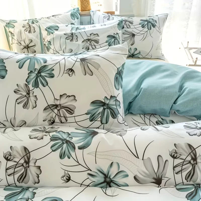 Yalan Printed Three-Piece Quilt Cover Set (1 Quilt Cover + 2 Pillowcases) Super Soft Breathable Fabric, Skin-Friendly, Comfortable, Breathable, Machine Washable, Suitable for All Seasons, Mother's Day Gift, Fresh Pastoral Style