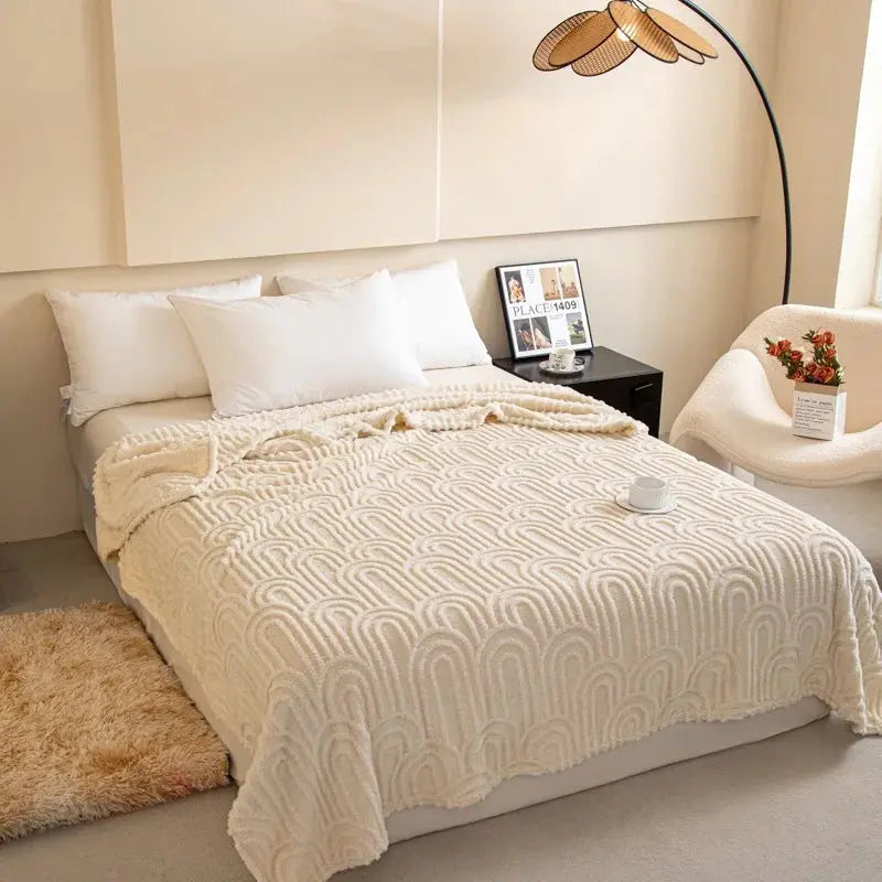 2025 Winter Plush Sofa Bed Blanket BedSheet Solid Color Roman Column Pattern Jacquard Multifunctional Blanket Home Nap Blanket