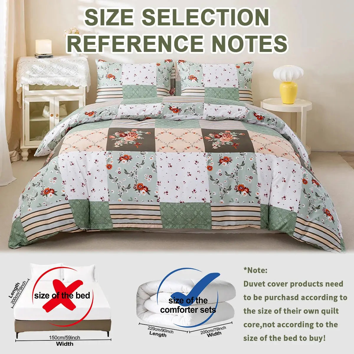 3pcs/set Splice Floral Pattern Duvet Cover Set(1 Duvet Cover & 2 Pillowcase)Soft And Skin-Friendly Duvet Cover Bedding Set For