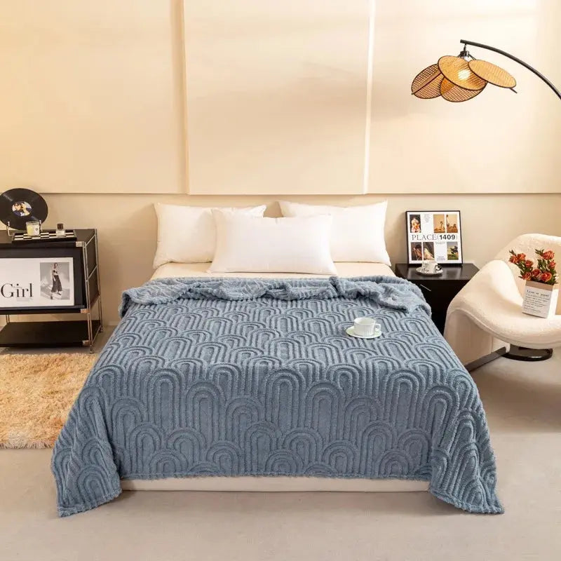 2025 Winter Plush Sofa Bed Blanket BedSheet Solid Color Roman Column Pattern Jacquard Multifunctional Blanket Home Nap Blanket
