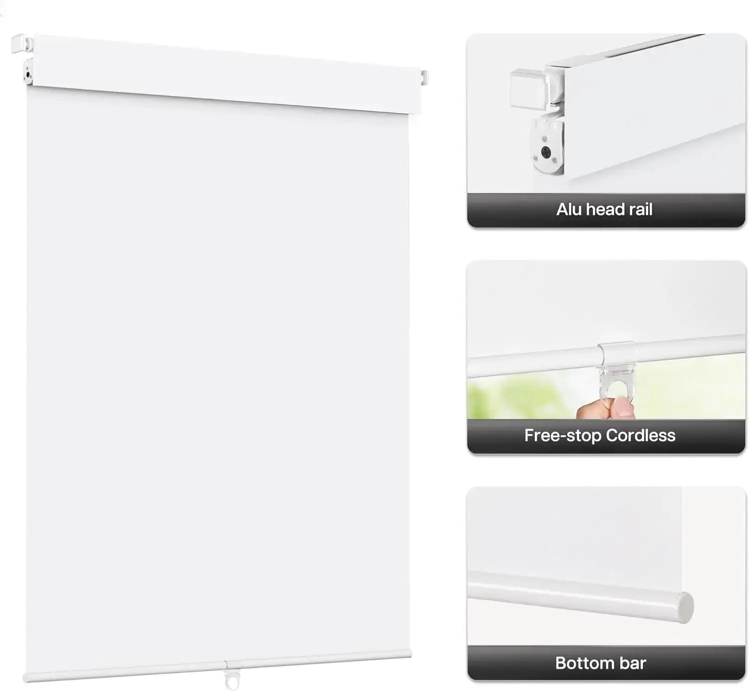 No Drill Easy To Install Cordless Spring Control Thermal Insulated Fabric UV Protection Roller Blinds for Indoor Windows