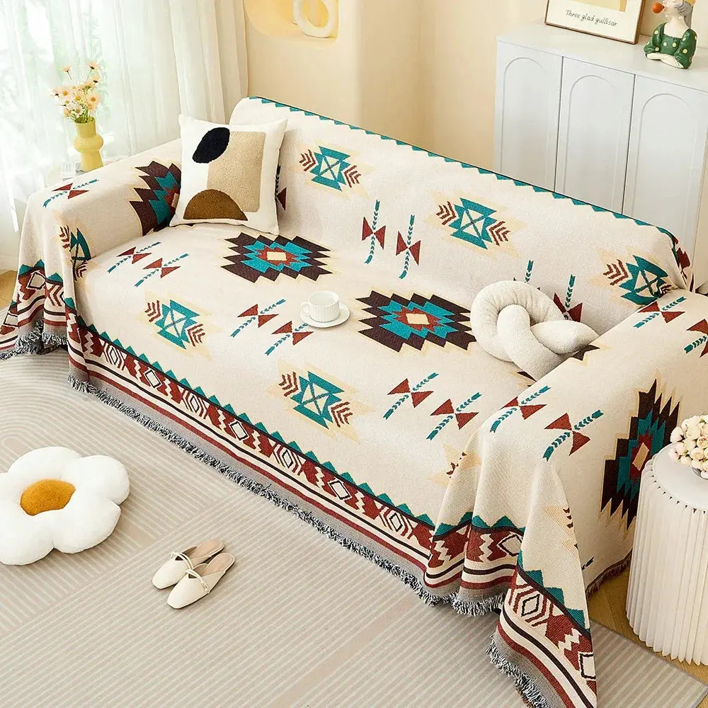 Sofa Towel with Full Coverage Ins Cream Wind Cotton Yarn Camping Blanket Sofa Cushion Cover All Season Universal All Inclusive