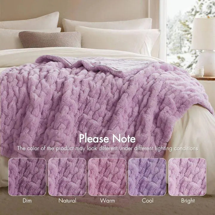 1 PC Purple 50x60 Ruched Faux Fur Throw Blanket