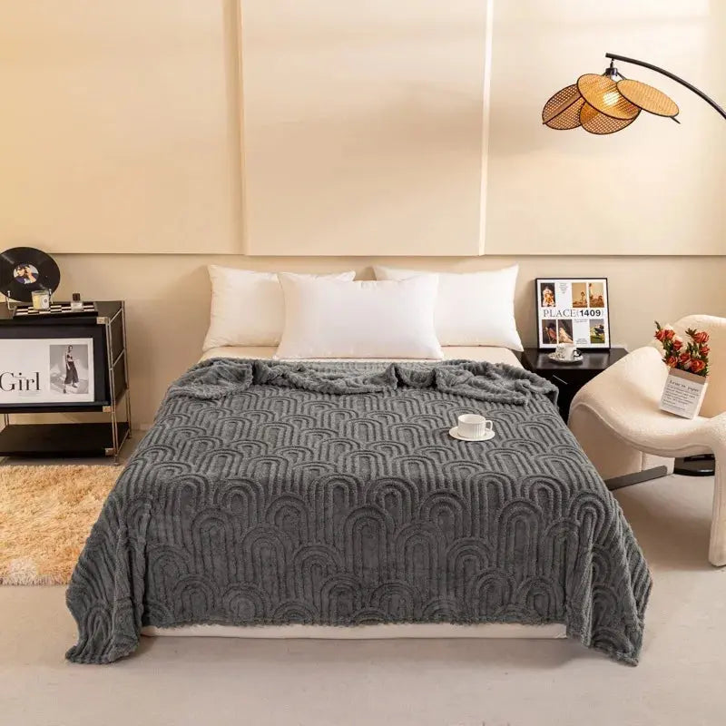 2025 Winter Plush Sofa Bed Blanket BedSheet Solid Color Roman Column Pattern Jacquard Multifunctional Blanket Home Nap Blanket