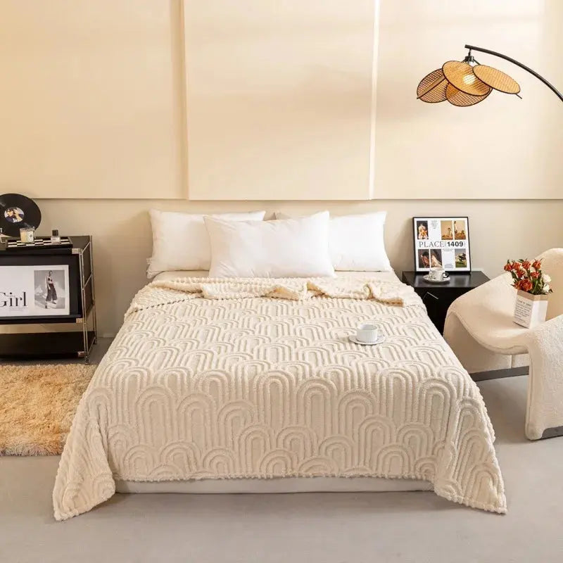 2025 Winter Plush Sofa Bed Blanket BedSheet Solid Color Roman Column Pattern Jacquard Multifunctional Blanket Home Nap Blanket