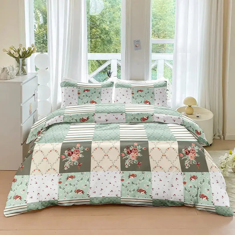 3pcs/set Splice Floral Pattern Duvet Cover Set(1 Duvet Cover & 2 Pillowcase)Soft And Skin-Friendly Duvet Cover Bedding Set For