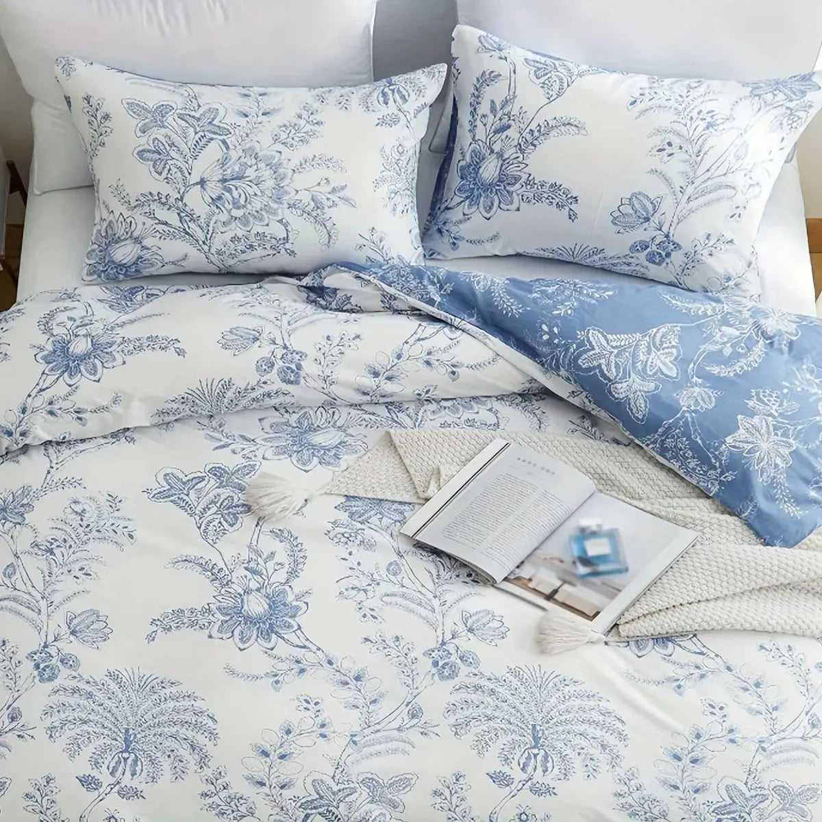 3pcs Deere's Song Blue Quilt Cover Set Three-piece set, soft and comfortable, bedding,100% polyester fiber material