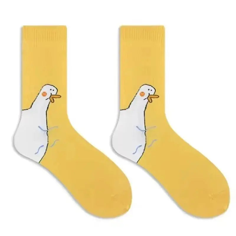 1/6 Pairs Cartoon Women Socks Fashionable and Versatile Cute Design Funny Goose Breathable Soft Comfortable Women Casual Socks