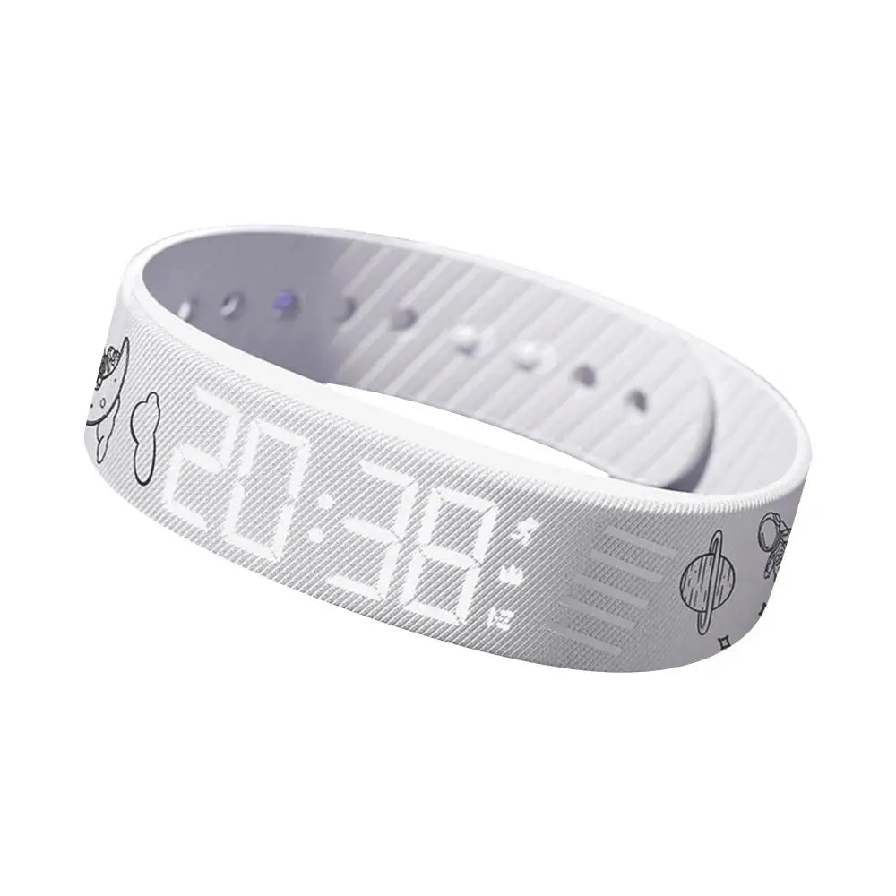 LED Digital Alarm Clock Watch Adjustable Silicone Snooze-proof Alarm Bracelet with Running Pedometer Waterproof Vibrating Alarm