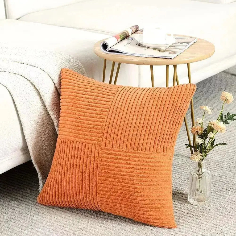 Rust Boho Throw Pillow Cover 18x18 Inch for Couch Bed Sofa Soft Corss Corduroy Patchwork Textured Terracotta Accent Cushion Case