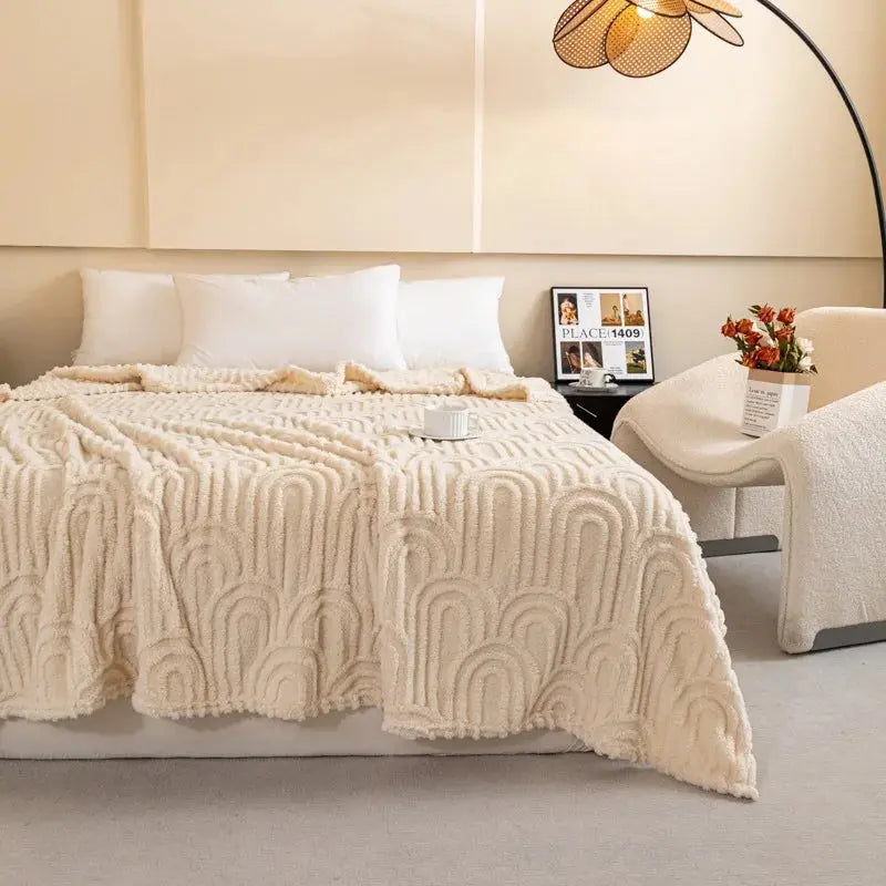 2025 Winter Plush Sofa Bed Blanket BedSheet Solid Color Roman Column Pattern Jacquard Multifunctional Blanket Home Nap Blanket