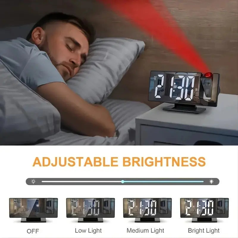 Projection alarm clock multifunction Intelligent luminous clock Bedroom large screen digital clock 180℃ back and celling projec