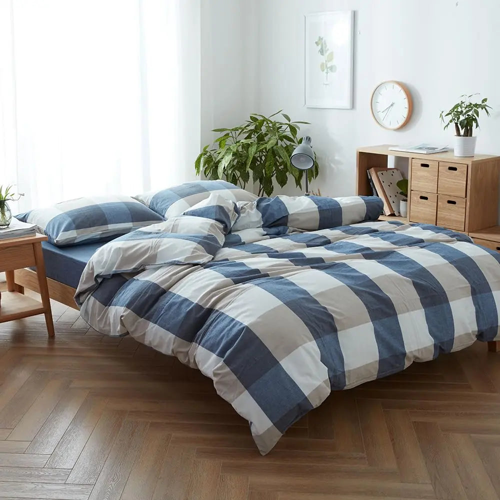 Slumblr® White Grid Washed Cotton Duvet Cover Set Slumblr