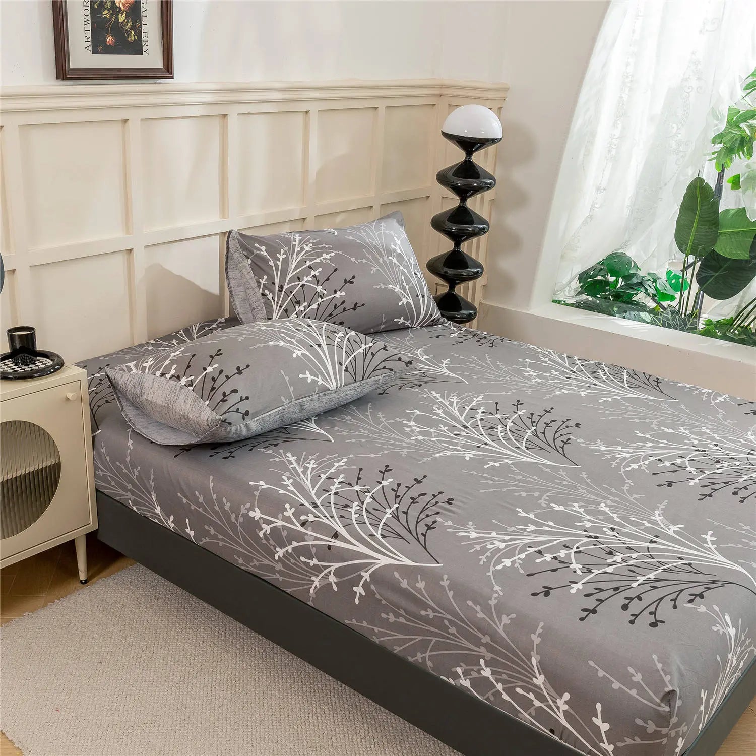 Slumblr® Gray Leaf Fitted Sheet