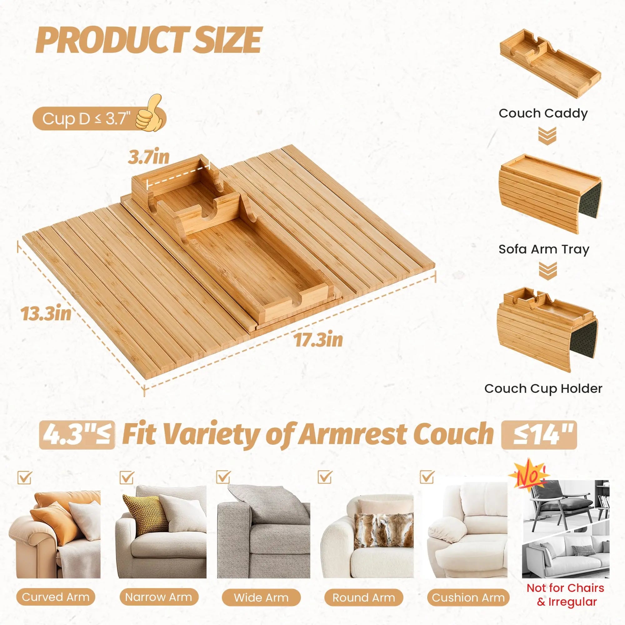 Slumblr® Bamboo Couch Cup Holder Tray Slumblr