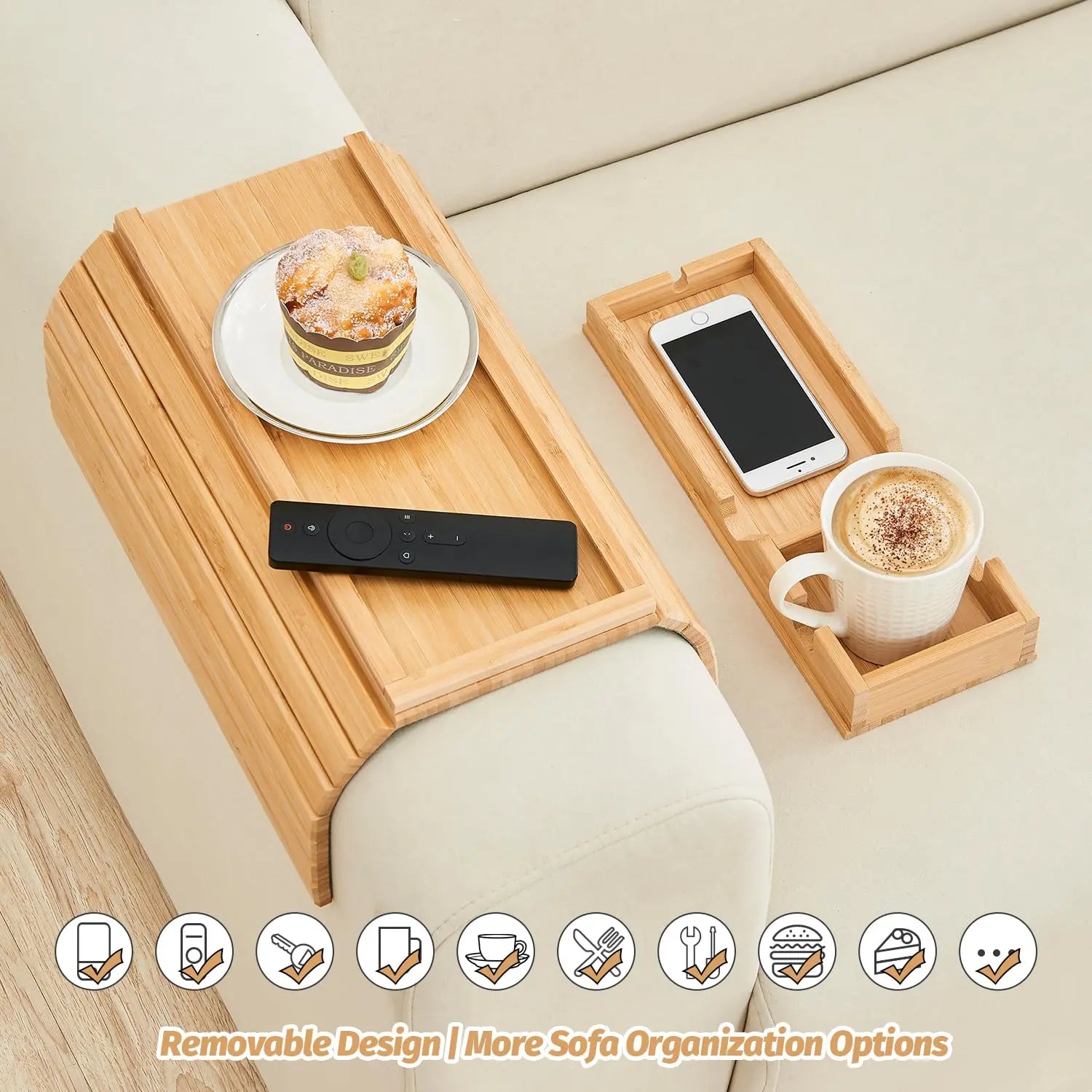 Slumblr® Bamboo Couch Cup Holder Tray Slumblr