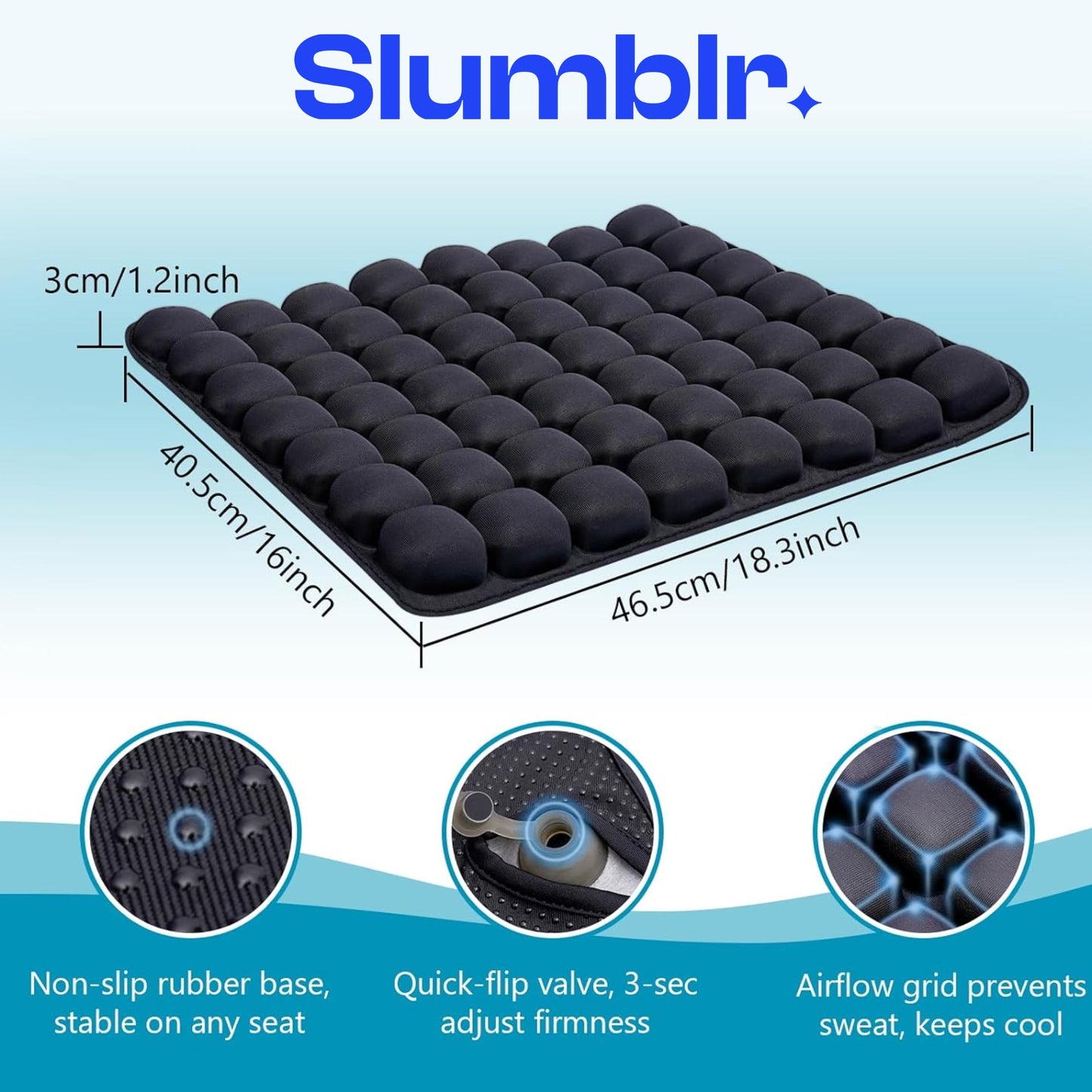 Slumblr® Air Bag Ergonomic Pressure-Relief Chair Pad for Office, Car & Long Sitting