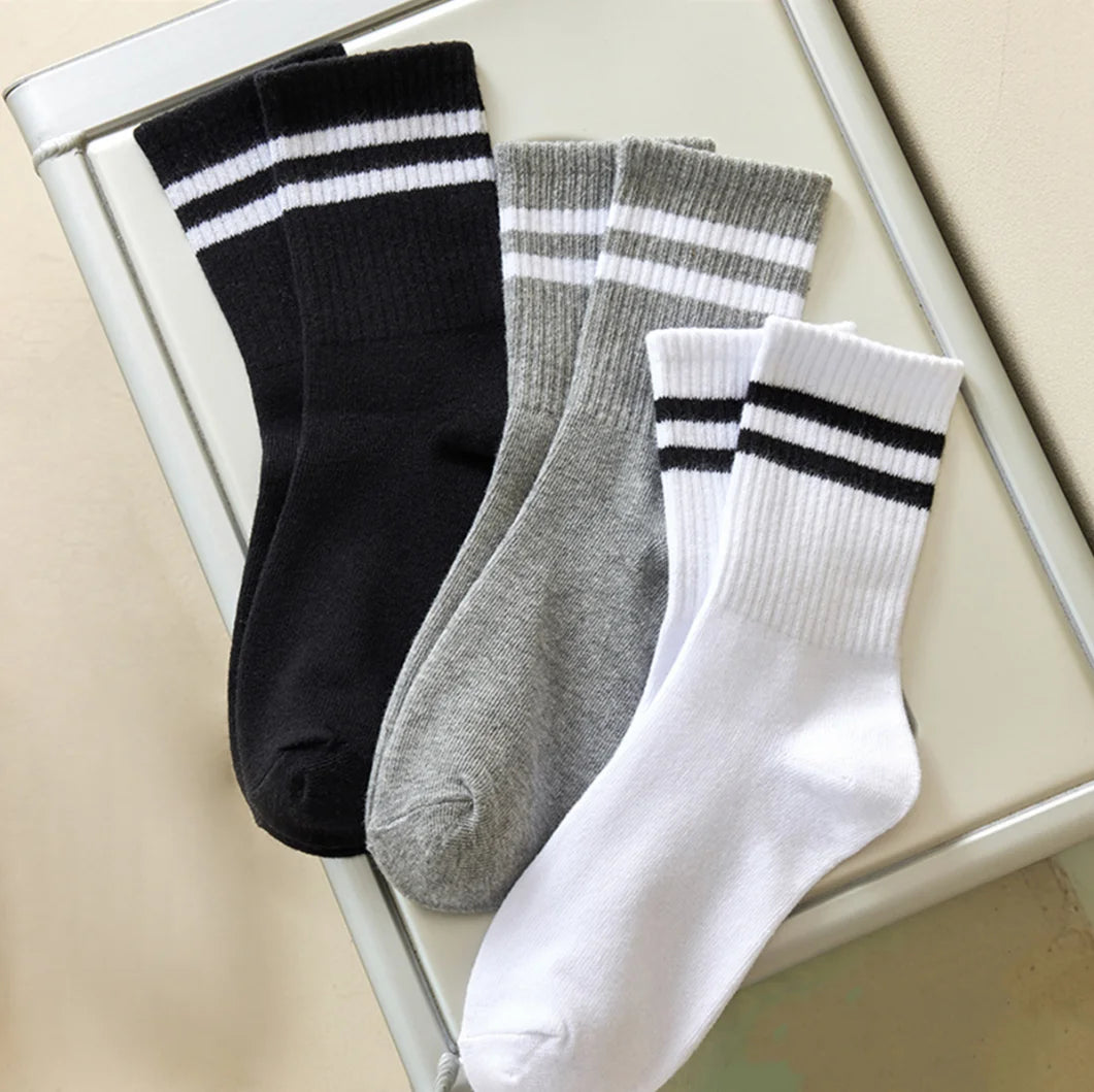 3/6 Pairs Women Mid-Tube Socks Solid Colour Autumn Winter Breathable Comfortable Sport Sweat Absorbent Man And Women's Socks