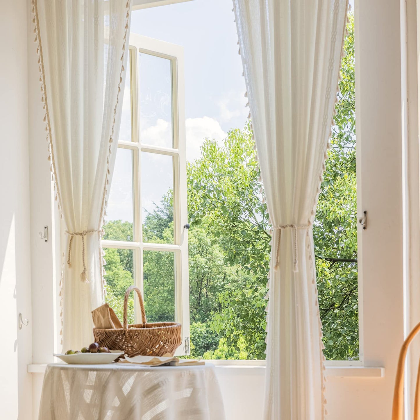 Slumblr® Jacquard Hollow White Tulle Curtains