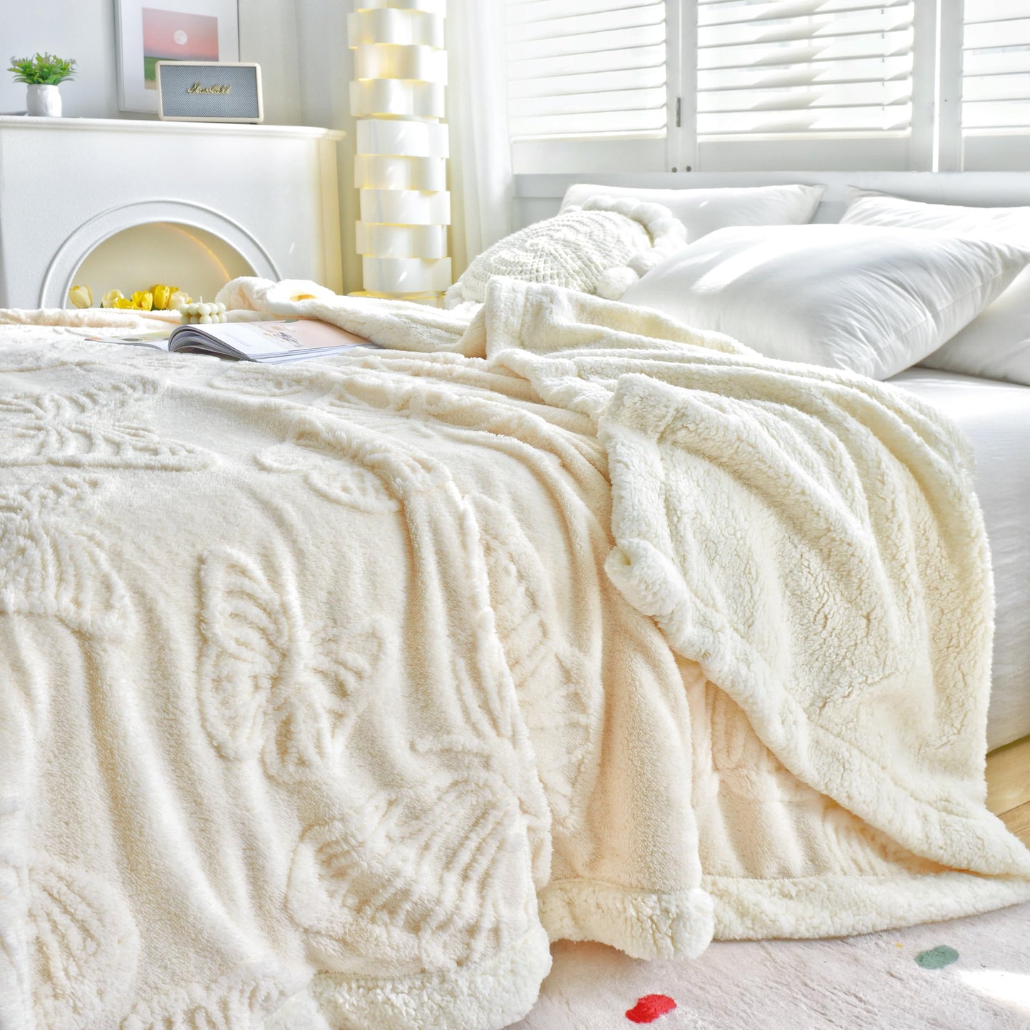 Slumblr® Coral Butterfly Charm Fleece Flannel Blanket