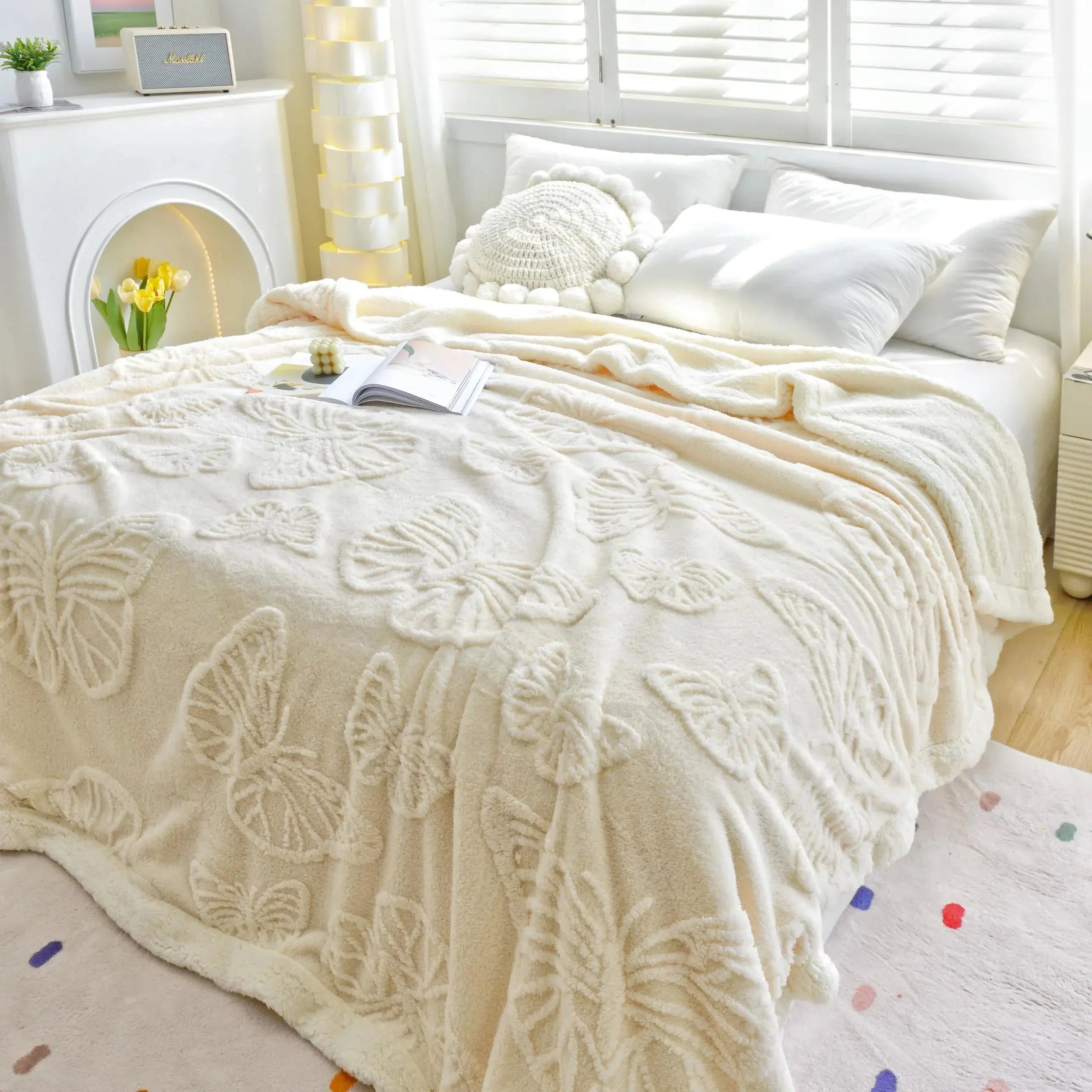 Slumblr® Coral Butterfly Charm Fleece Flannel Blanket Slumblr