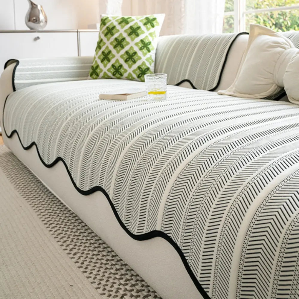 Aurivelle Herringbone Scallop Edge Sofa Cover