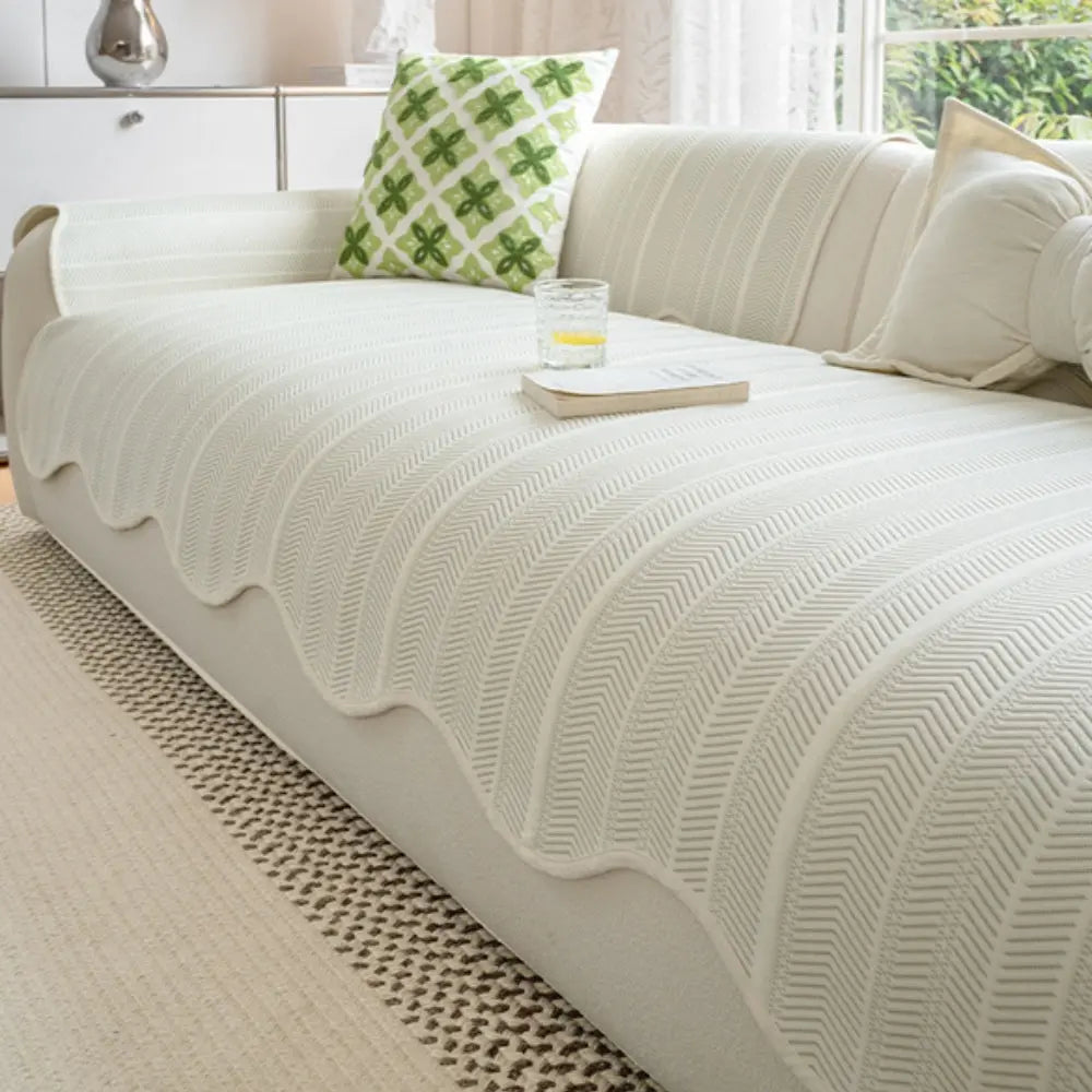 Aurivelle Herringbone Scallop Edge Sofa Cover