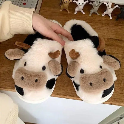 Slumblr® Cartoon Cow Plush Winter Home Slippers Slumblr