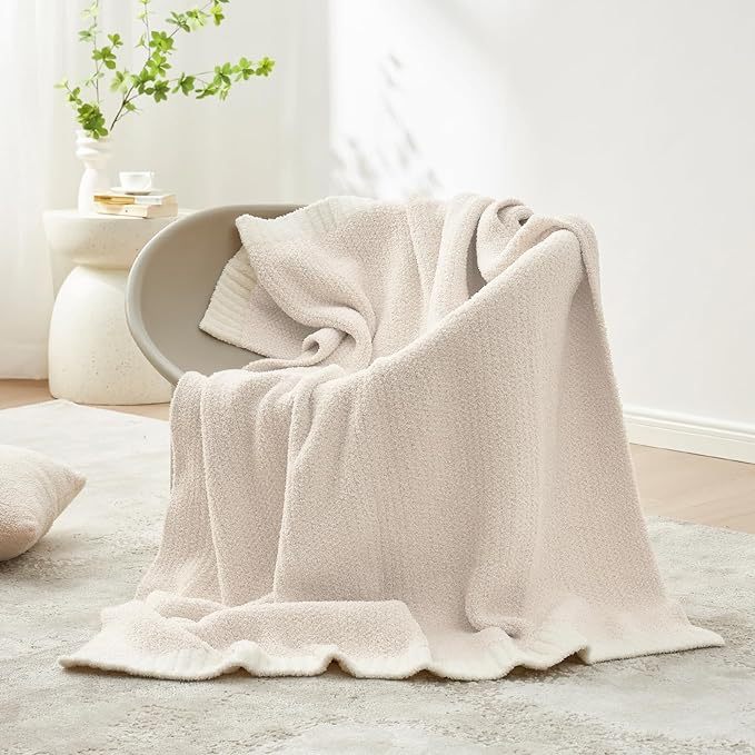Snuggle Sac Buttery Ivory Throw Blanket for Couch, Reversible Super Soft Knitted Blankets, Cozy Knit Fuzzy Plush Lightweight.