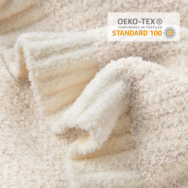 Snuggle Sac Buttery Ivory Throw Blanket for Couch, Reversible Super Soft Knitted Blankets, Cozy Knit Fuzzy Plush Lightweight.