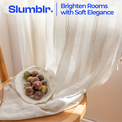 Slumblr® Jacquard Hollow White Tulle Curtains
