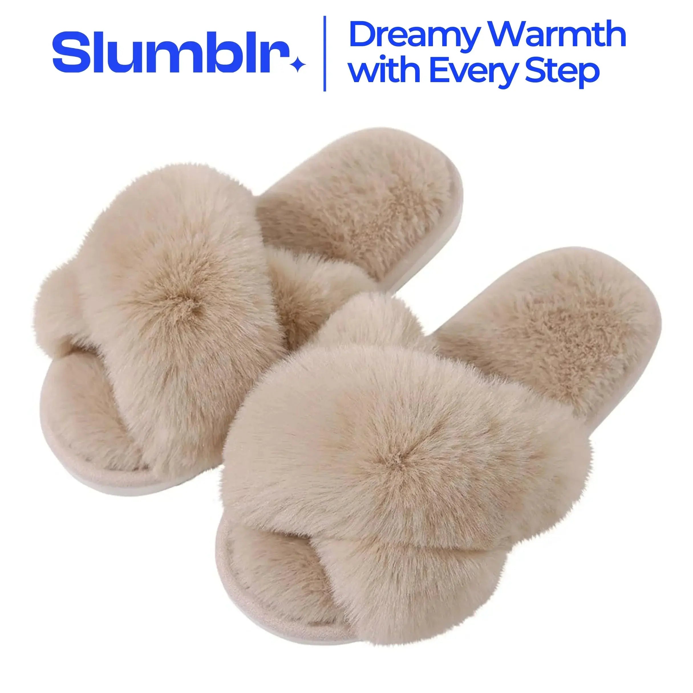 Slumblr® Cross-Band Fluffy Plush Slippers Slumblr