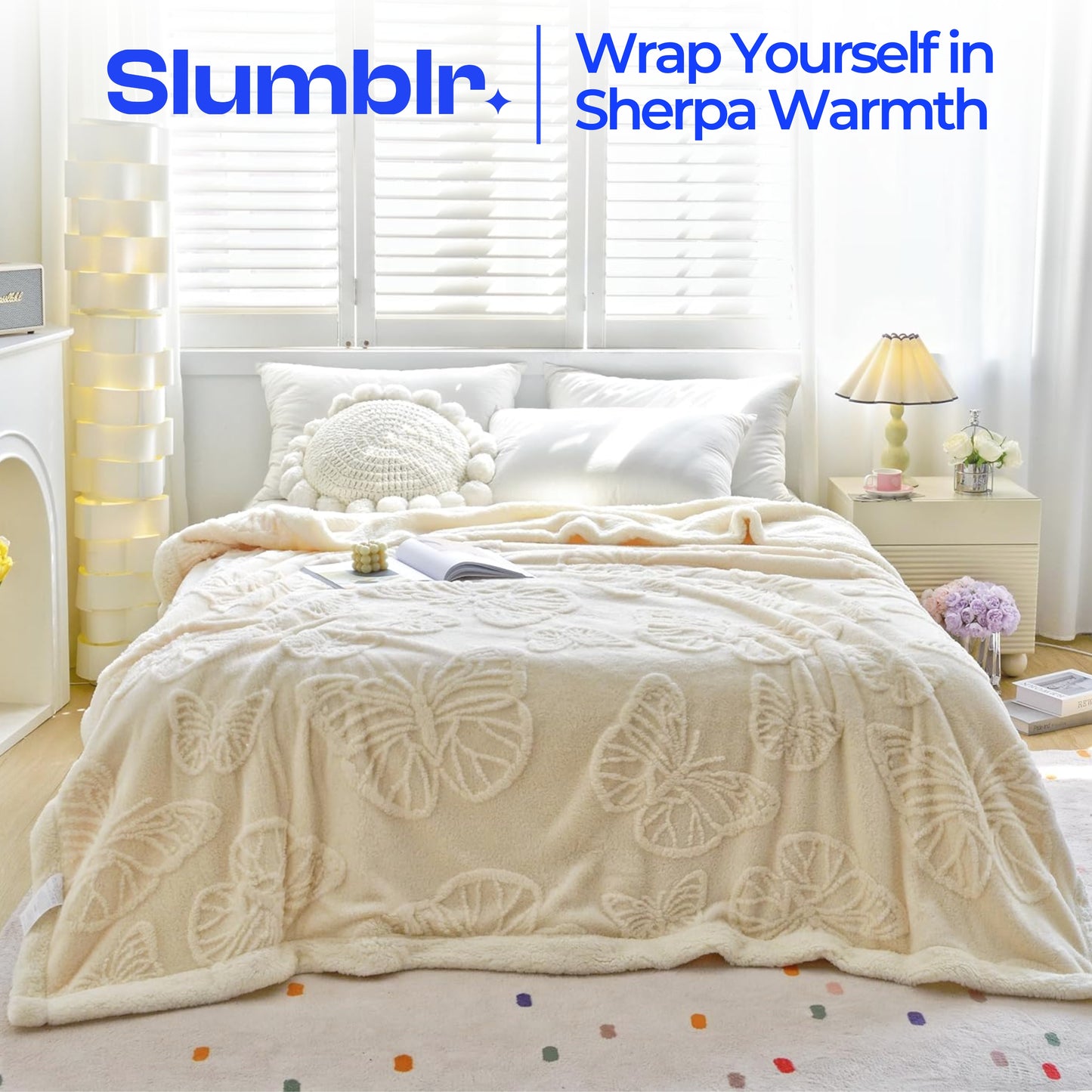 Slumblr® Coral Butterfly Charm Fleece Flannel Blanket