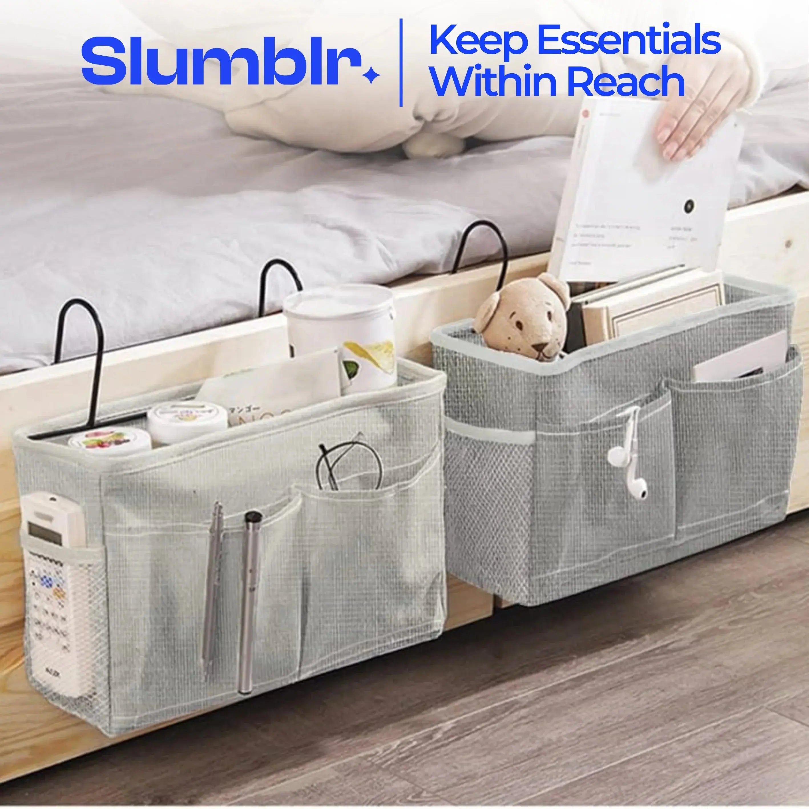 Slumblr® Hanging Cotton Linen Bedside Storage Bag Slumblr