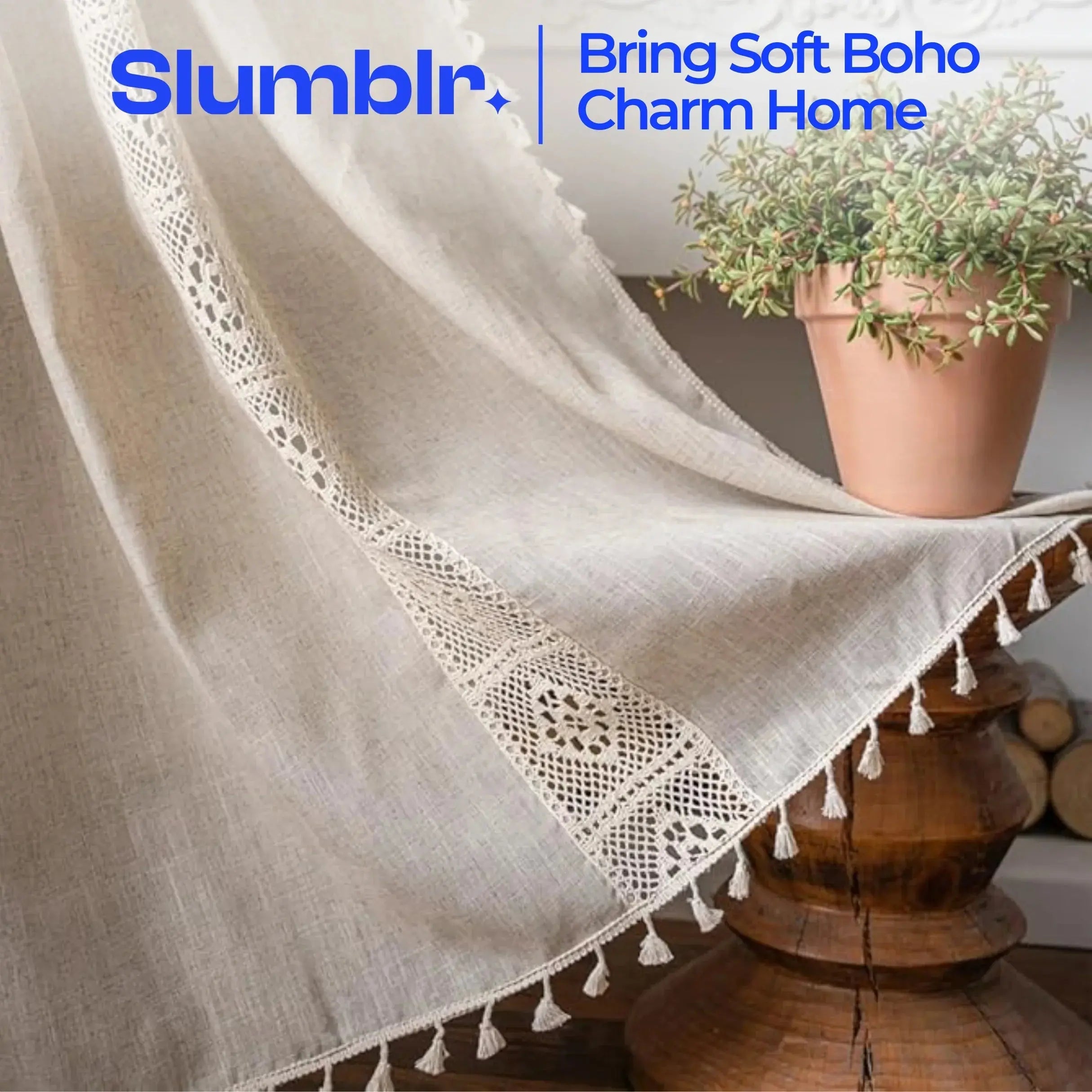 Slumblr® Boho Cotton Linen Curtain Set (2pcs) Slumblr