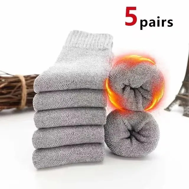 5 Pairs Autumn Winter Men Thicken Wool Socks Women Towel Keep Warm Solid Color Socks Cold-resistant Soft Cashmere Short Socks