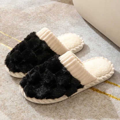 Cotton slippers for women autumn and winter indoor home household use anti slip soft sole warm couple plush slippers for men